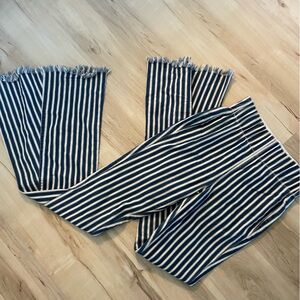 Striped Wide-Leg Cotton Pants in Navy and White